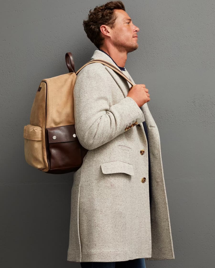 Brunello Cucinelli high-end suede and leather backpack for men