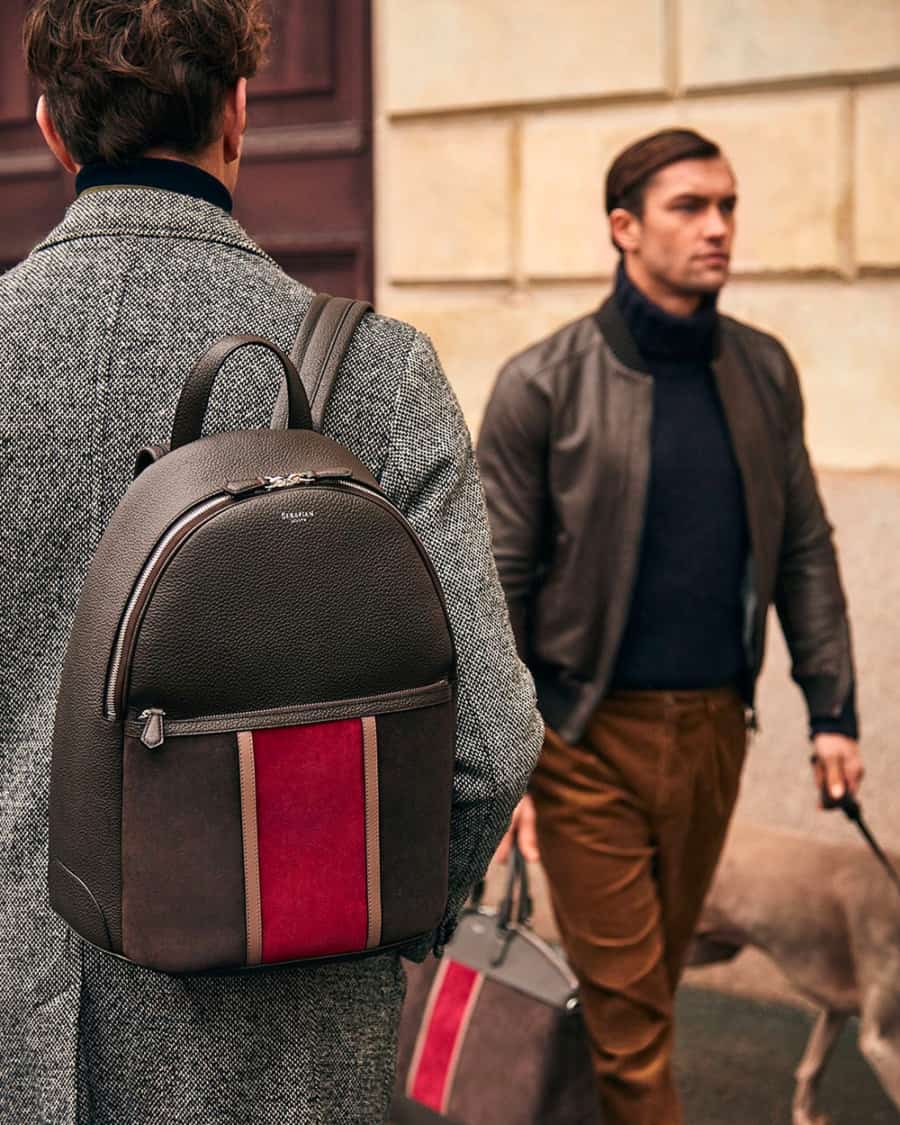 Serapian grey grained leather luxury backpack