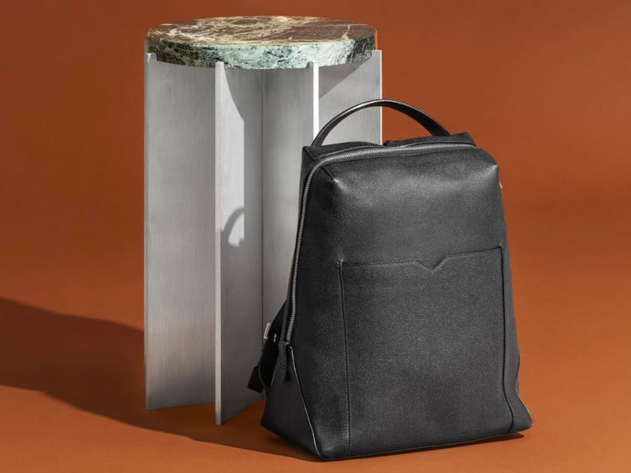 Valextra luxury black grain leather backpack