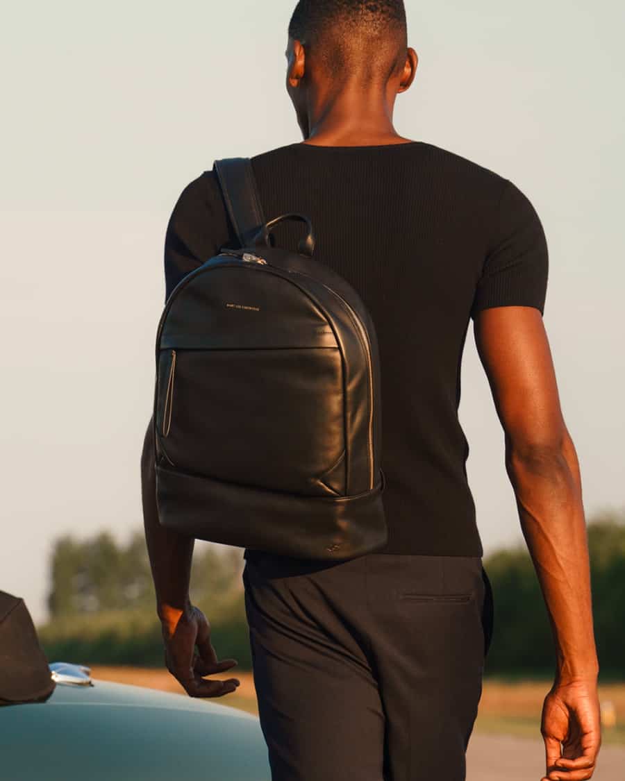 WANT Les Essentiels small luxury black leather backpack