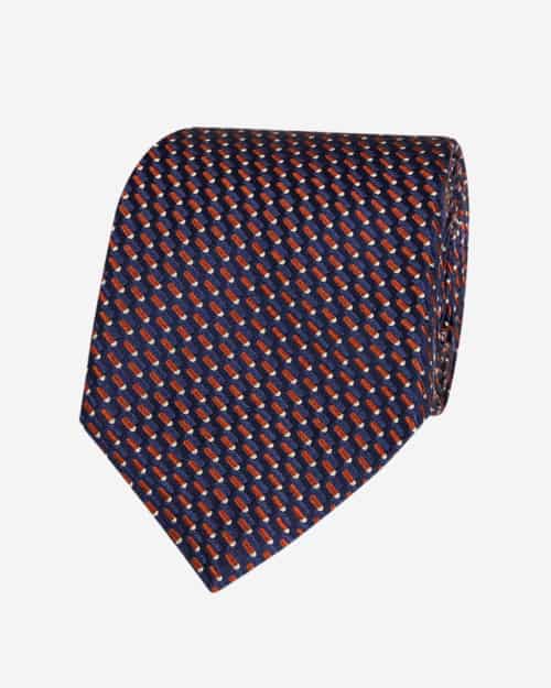 Edward Sexton Navy and Chestnut Silk Jacquard Tie