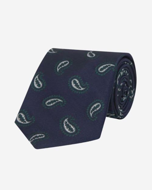Turnbull & Asser Navy And Forest Green Floating Paisley Silk Tie