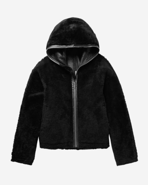 Rick Owens Sealed Leather-Trimmed Shearling Hooded Jacket