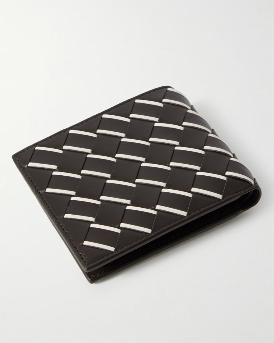 Men's luxury black and white intrecciato leather wallet by Bottega Veneta
