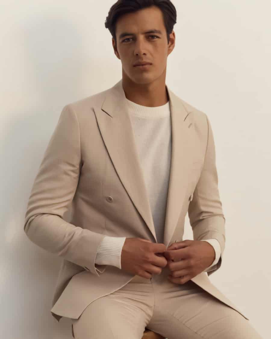 Men's beige cotton blend lounge suit