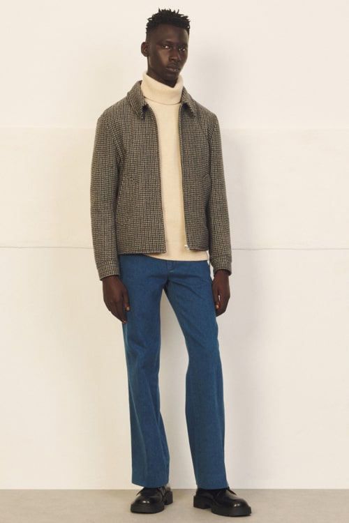 Men's bootcut jeans, roll neck and Harrington jacket 70s outfit