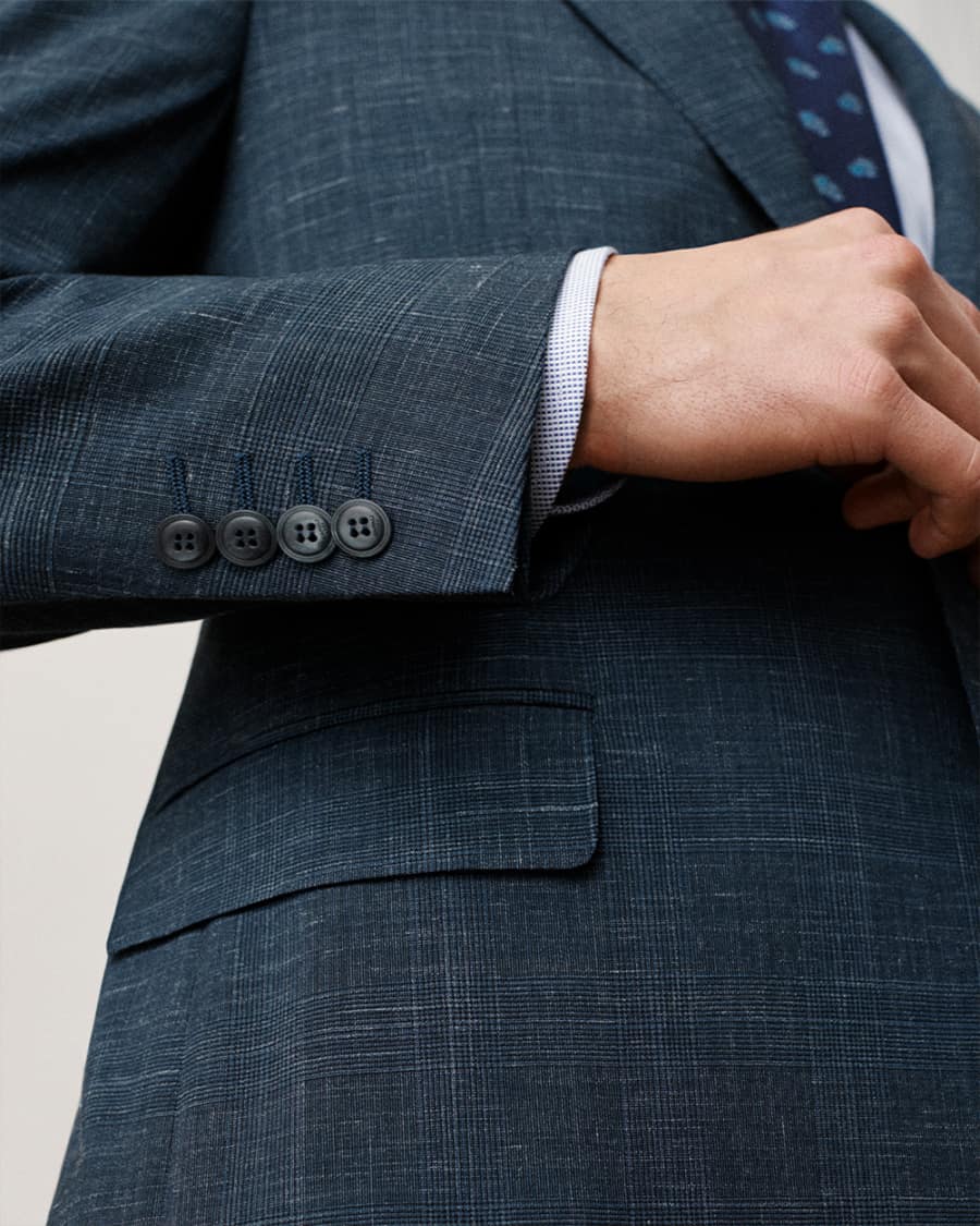 Men's lounge suit jacket pocket close up