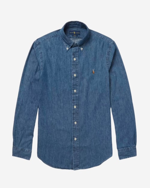Polo Ralph Lauren Slim-Fit Button-Down Collar Washed-Denim Shirt