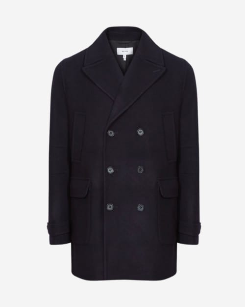 Reiss Cork Double Breasted Wool Blend Peacoat