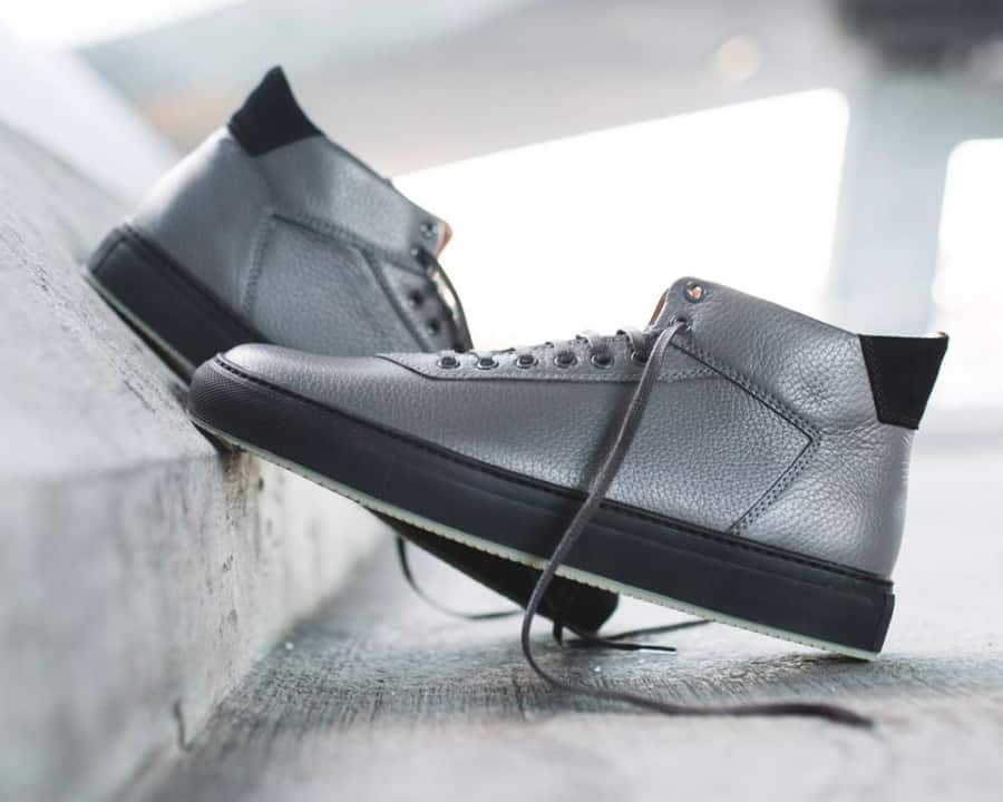 CQP grey leather mid-top sneakers
