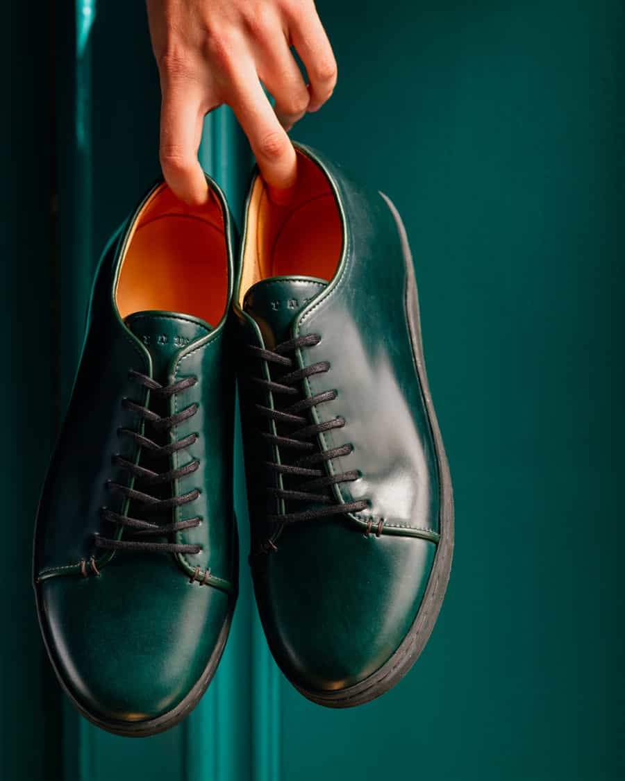 Green leather sneakers by Crown Northampton