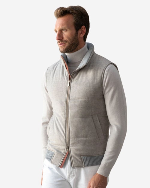 Pini Parma Taupe vest with zip in Loro Piana wool with Rain System