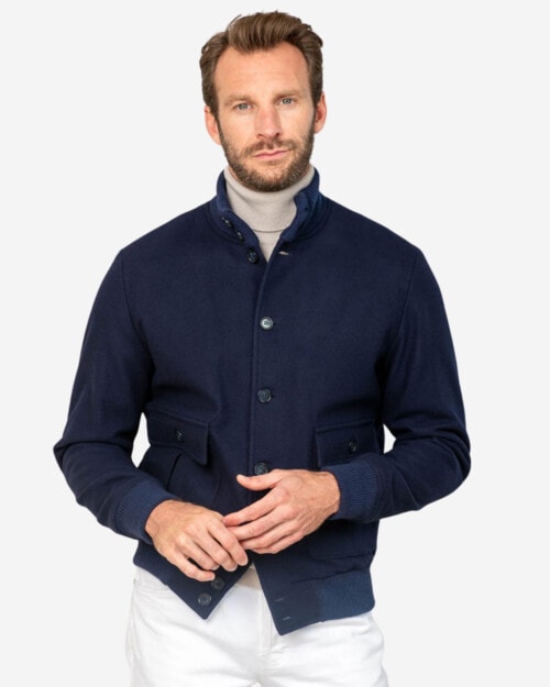 Pini Parma Blue Super 180s wool flannel bomber jacket