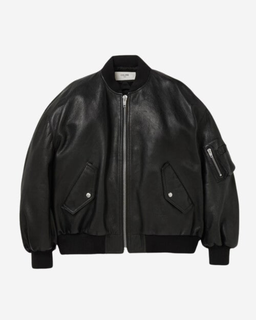 CELINE HOMME Studded Logo-Print Leather Bomber Jacket