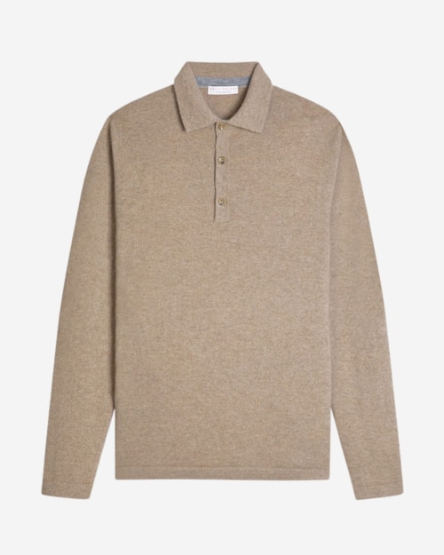 Luca Faloni Camel Beige Pure Cashmere Polo Sweater