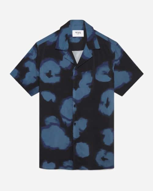 Wax London Didcot Shirt Black/Blue Poppy Print