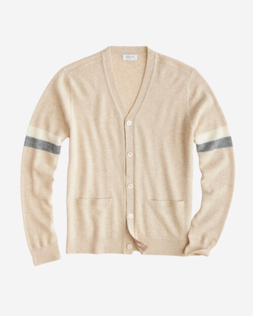 Todd Snyder Luxe Cashmere Armstripe Cardigan in Oatmeal