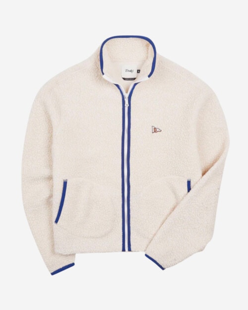 Drake's Ecru Boucle Wool Zip Fleece Jacket