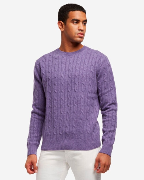 Brooks Brothers Purple Cable-Knit Crew-Neck Sweater