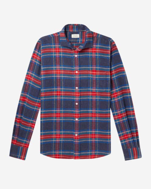 Hartford Paul Cutaway-Collar Checked Cotton-Flannel Shirt