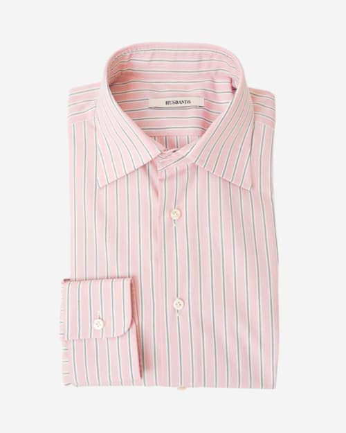 Husbands Poplin Classic Collar Shirt – Pink with Stripes