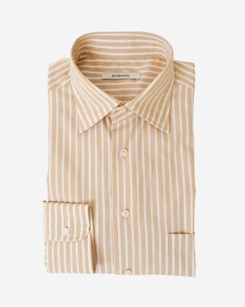 Husbands Poplin Classic Collar Shirt – Tan and White Stripes