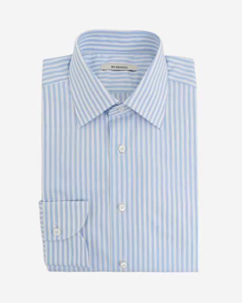 Husbands Classic Collar Shirt in Poplin – Blue Bengal Stripes