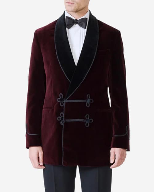 Favourbrook Burgundy Velvet Double Breasted Smoking Jacket