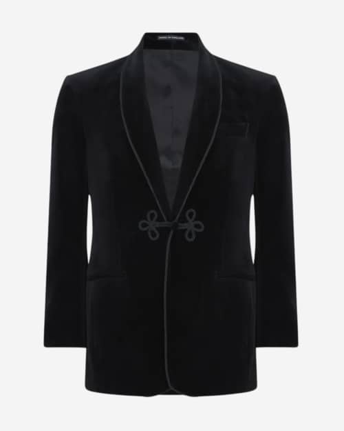 Turnbull & Asser Black Single Breasted Velvet Smoking Jacket