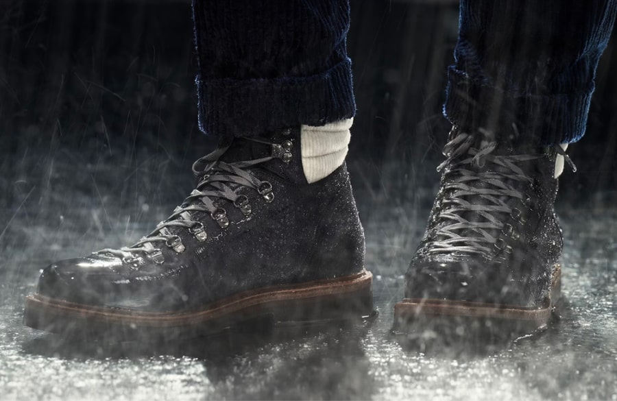 Winter boots worn in the rain