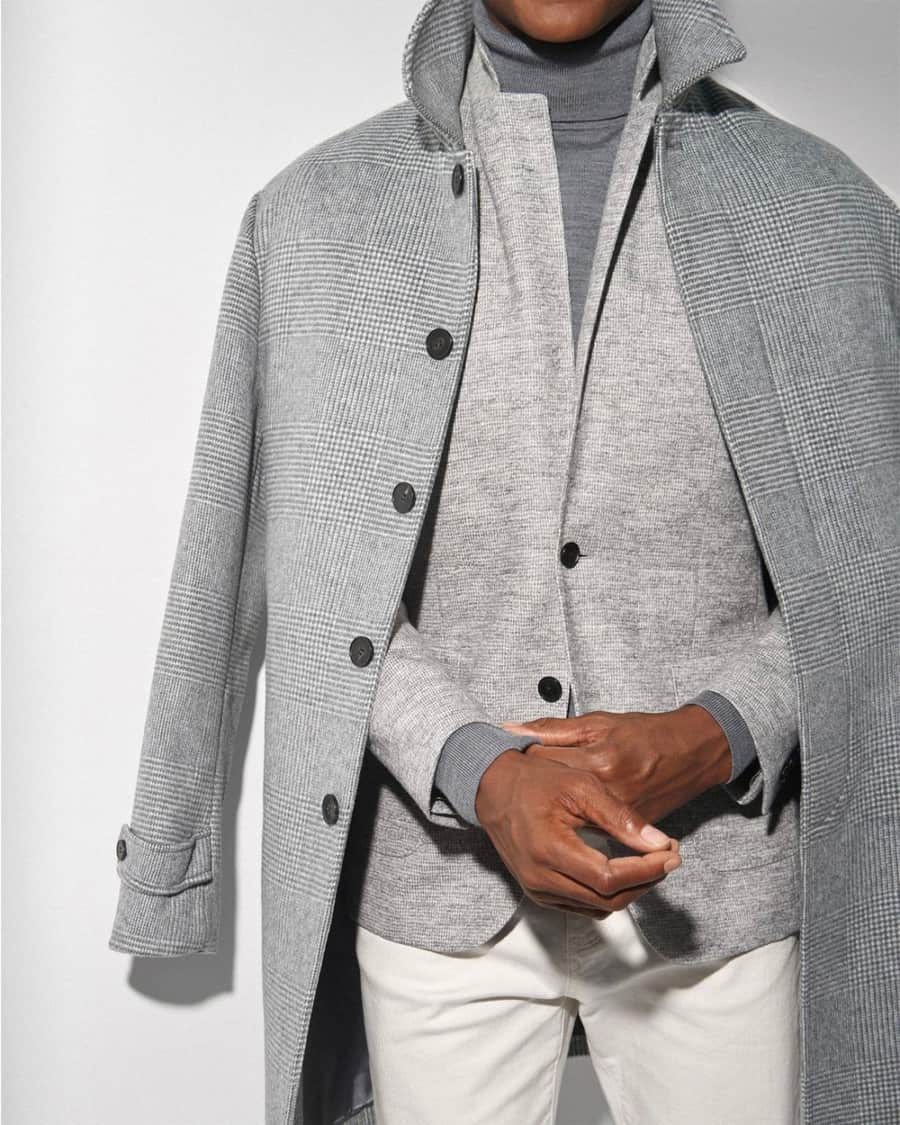 Layered men's clothing in different textures