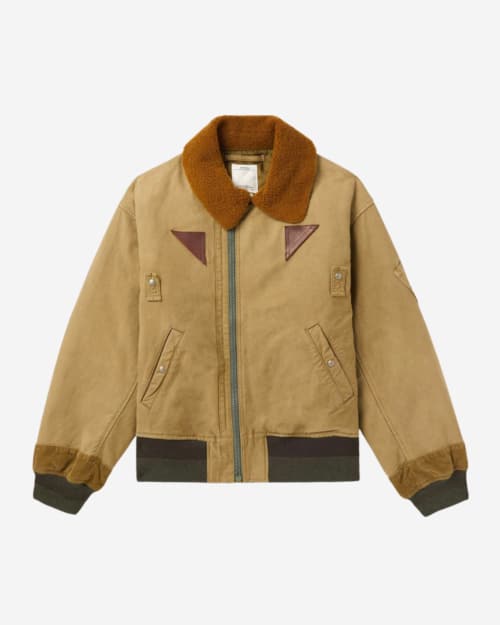 Visvim Monroe Leather and Shearing-Trimmed Cotton-Canvas Bomber Jacket