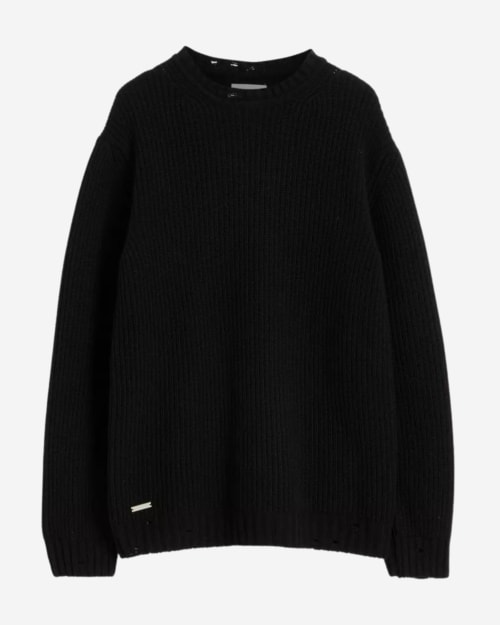Long Distressed Knitted Crew-Neck Jumper