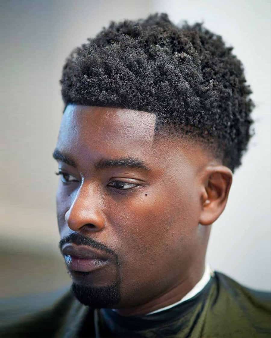 Black man with short neat afro and low temple skin fade