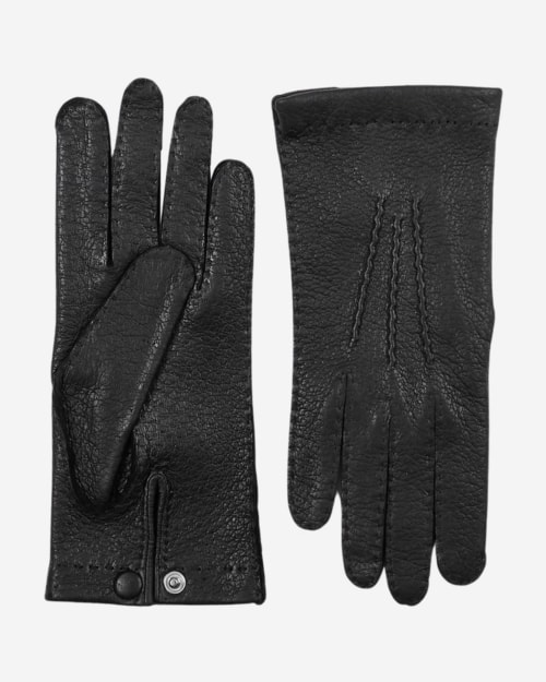 Hestra Black Peccary Unlined Palm Button Gloves