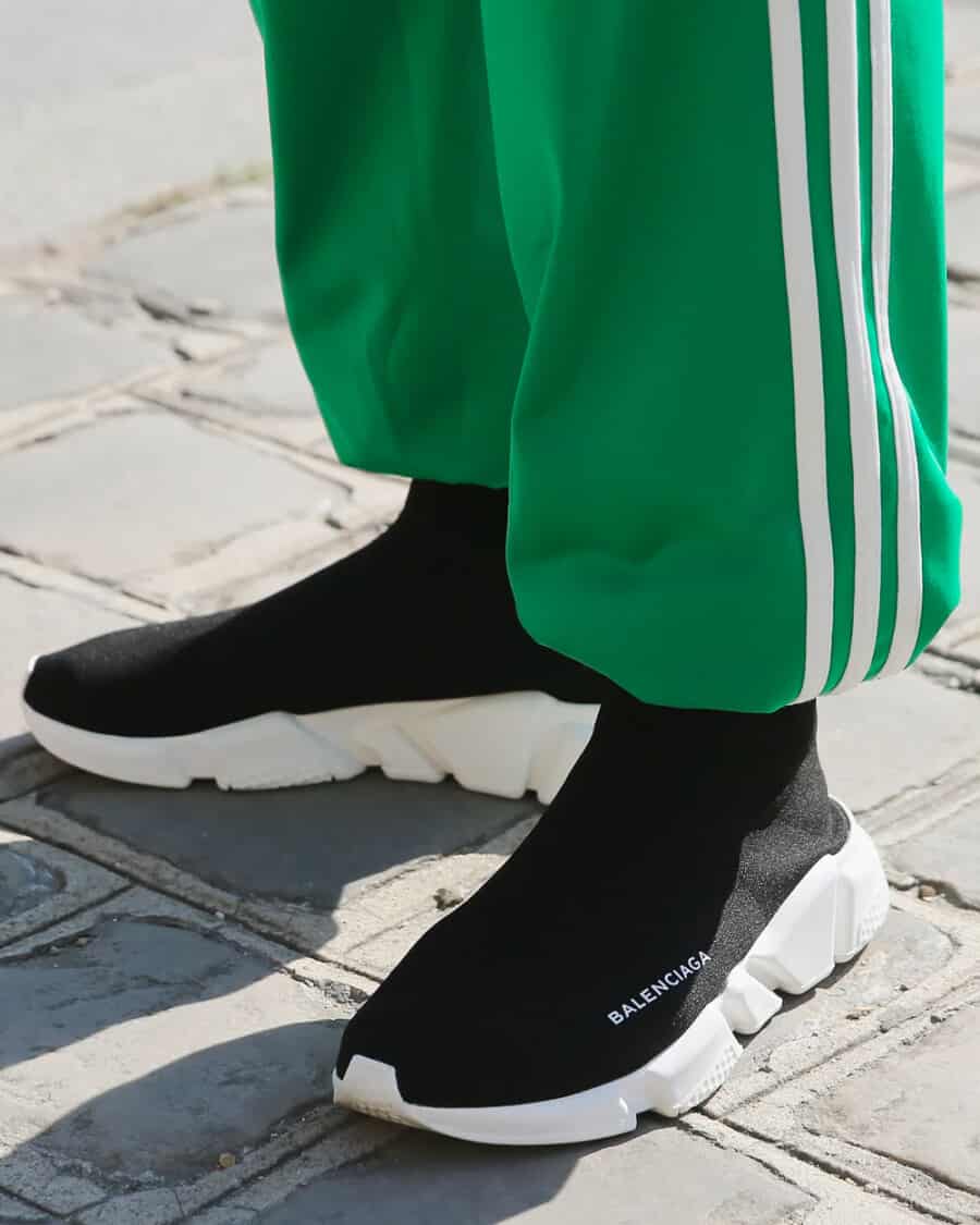 Balenciaga Speed Sock black and white sneaker on feet