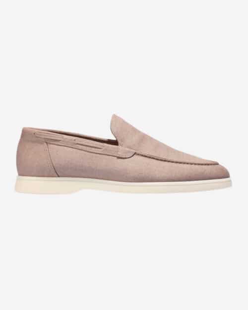 Aurelien Bamboo Lined Taupe Linen Yacht Loafers