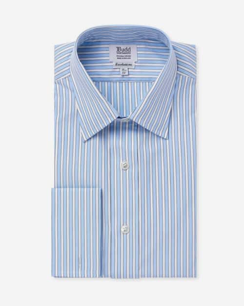 Classic Fit Exclusive Budd Stripe Double Cuff Shirt in Sky Blue