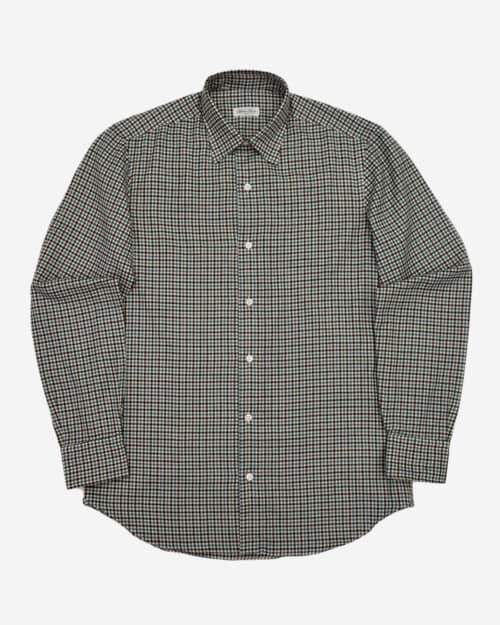 Classic without darts Green, beige and brown check cotton shirt