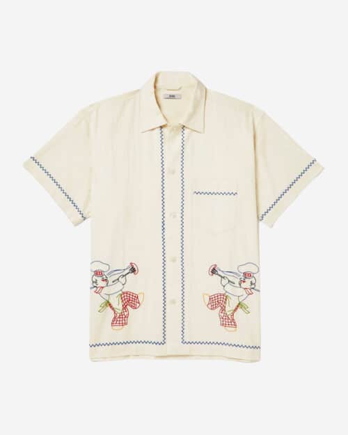 Camp-Collar Embroidered Herringbone Linen and Cotton-Blend Shirt