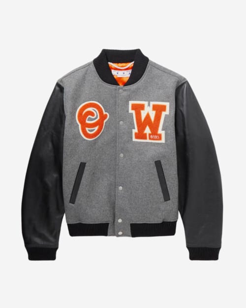 Off-White Leather and Wool-Blend Varsity Bomber Jacket