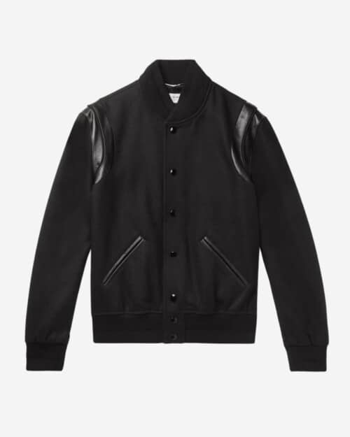Saint Laurent Teddy Leather-Trimmed Wool Bomber Jacket