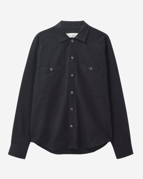 Neem Recycled Italian Black Flannel Double Pocket Overshirt