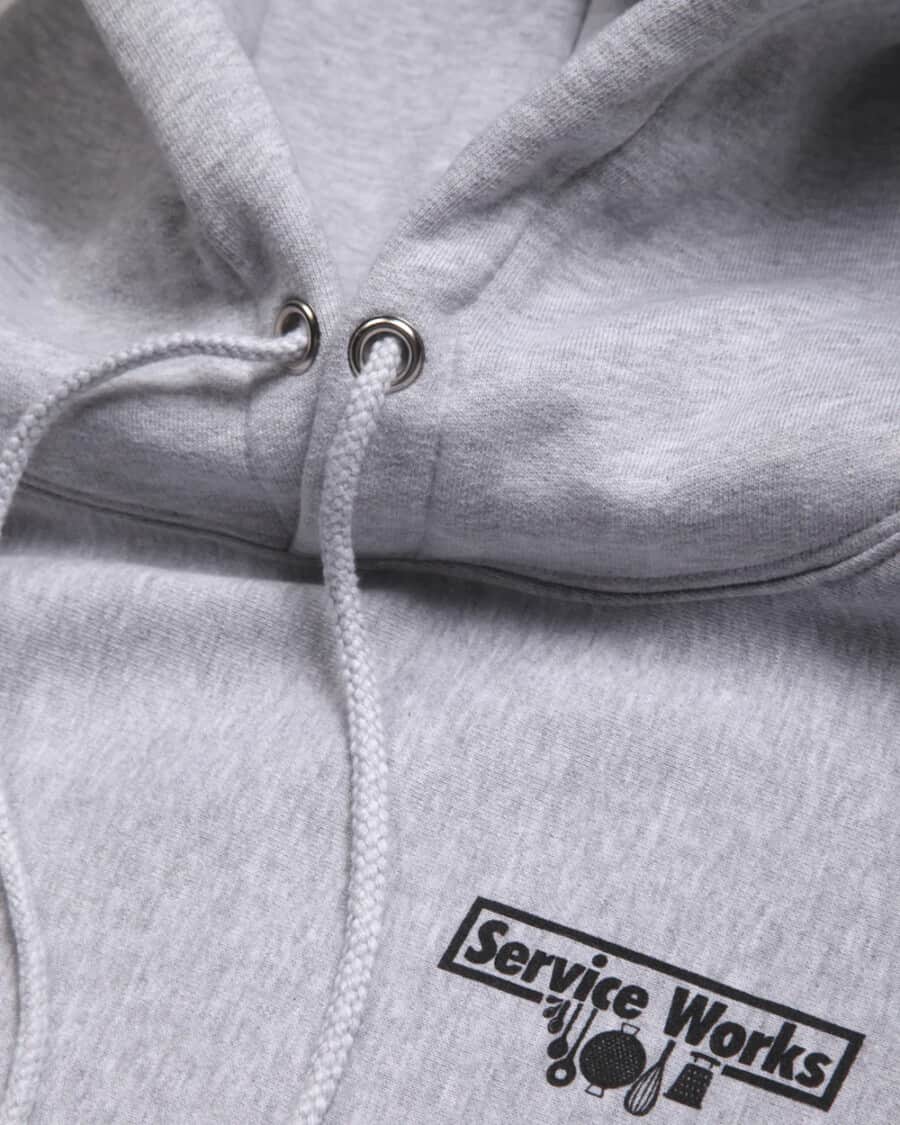 Close up of a grey heavyweight hoodie