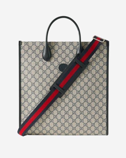 Gucci Leather-Trimmed Monogrammed Supreme Coated-Canvas Tote Bag