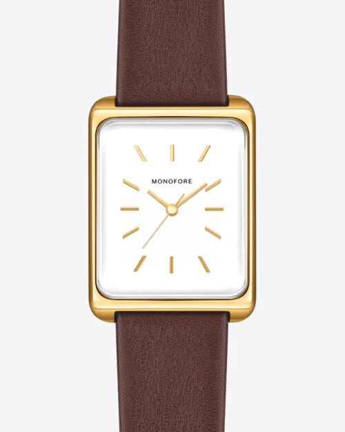 Monofore minimalist M01 gold watch 38mm with brown leather strap