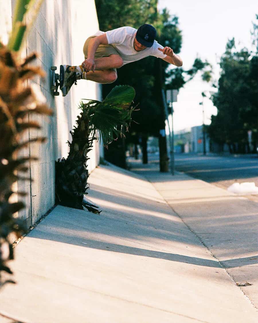 A skateboarder wearing the Stussy x Nike collaboration