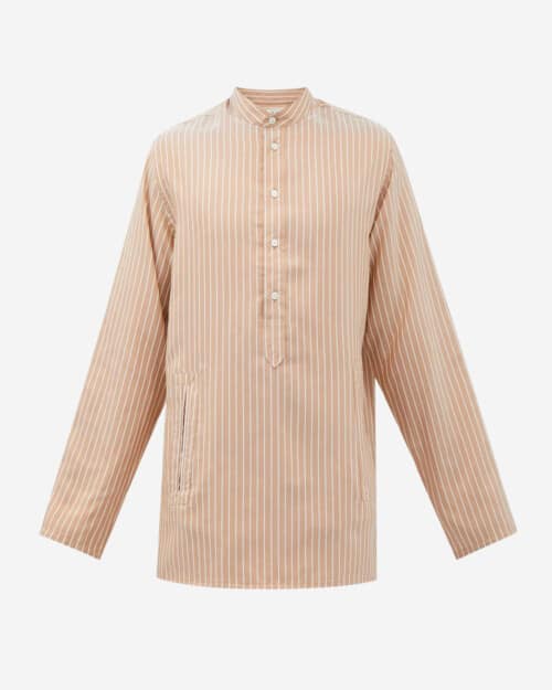 Umit Benan B+ Collarless Striped Cotton-Blend Shirt