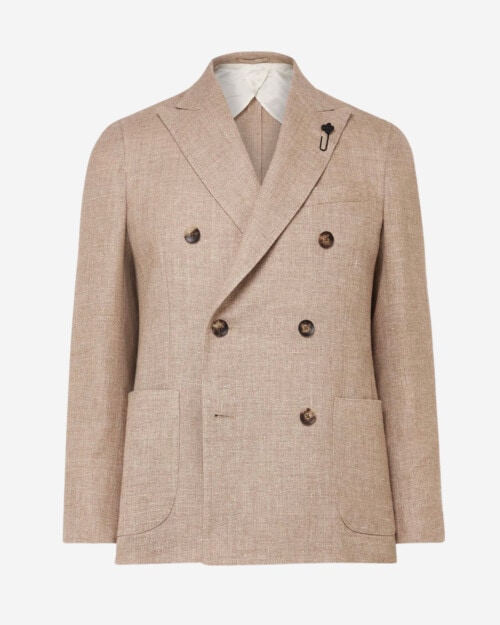 Lardini Unstructured Double-Breasted Linen and Wool-Blend Suit Jacket