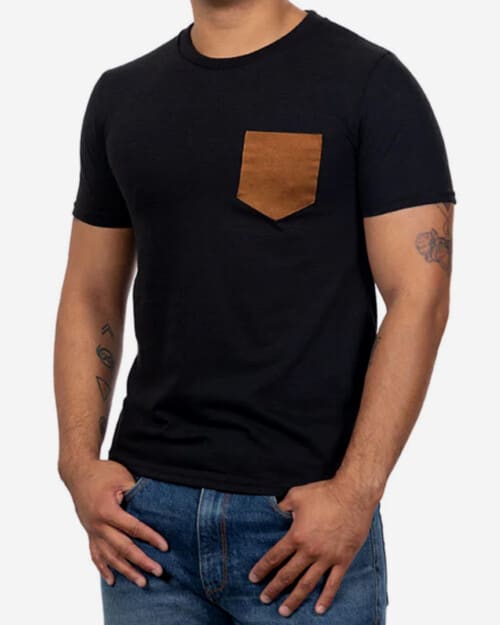 Blade & Blue Black Tri-Blend with Faux Suede Pocket Tee - Made In USA